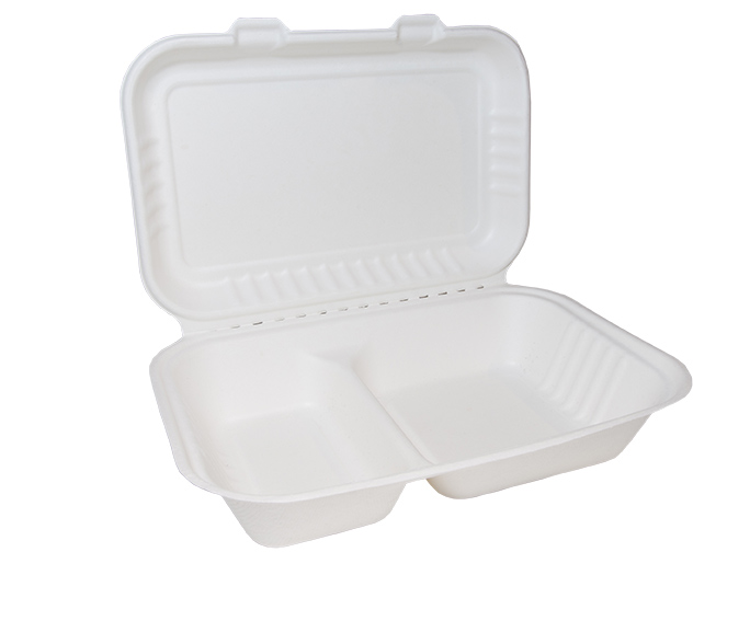 Bagasse Clamshell 2 Compartment Food Container x 250