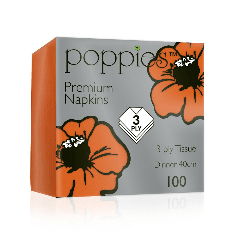 Poppies Orange Dinner Napkin 4 Fold 40cm 3ply